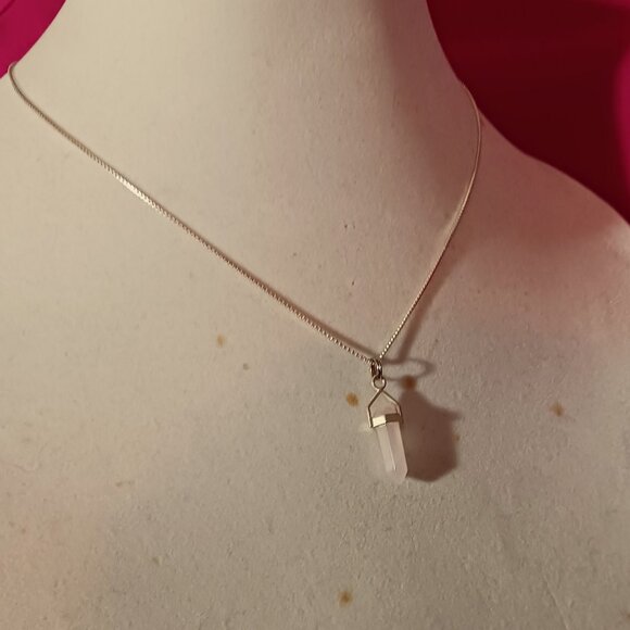 90s Vintage Sterling Silver Rose Quartz Pendant Box Chain Necklace - Picture 3 of 8